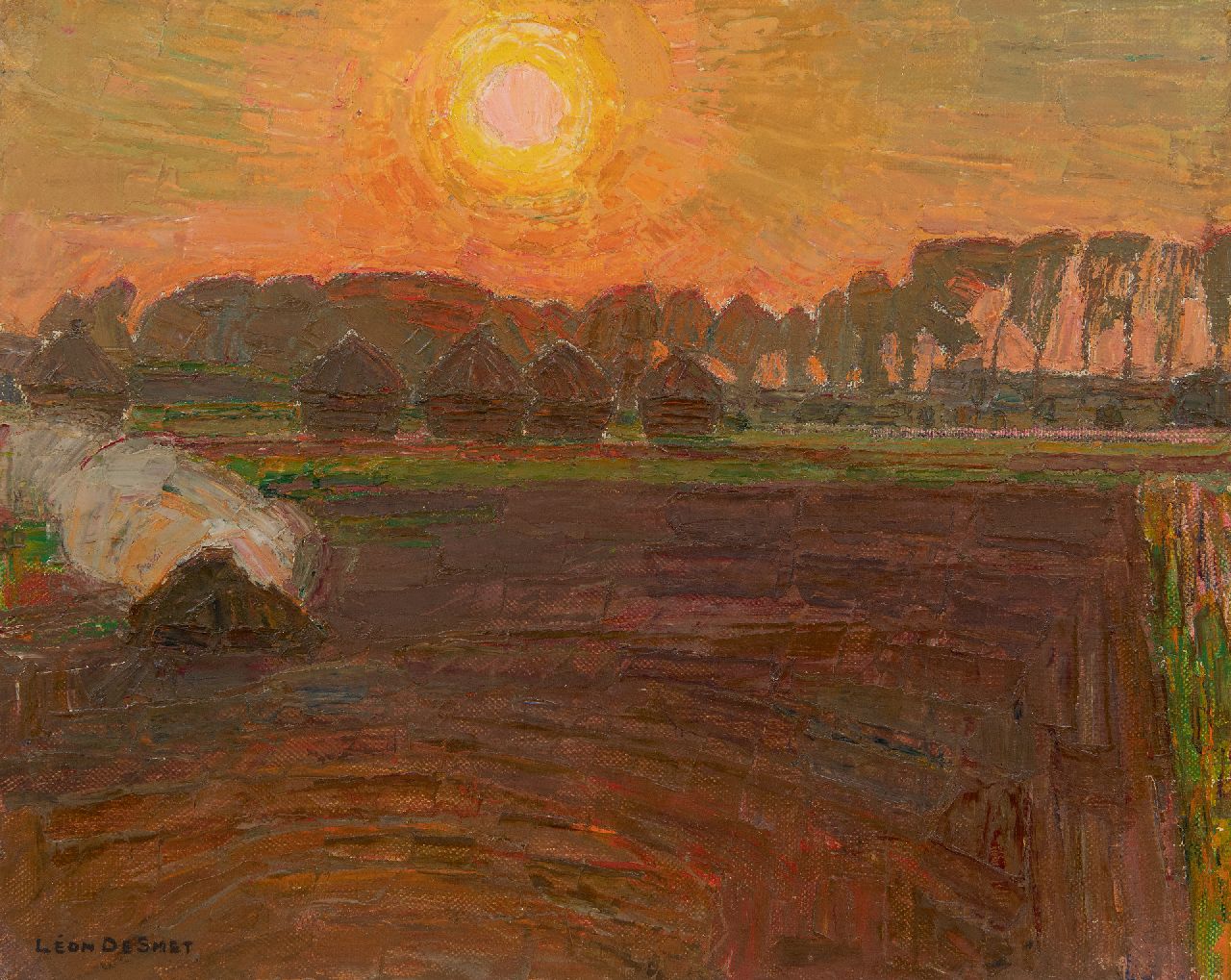 Smet L. de | Léon de Smet | Paintings offered for sale | Landscape at sunset, oil on canvas 48.5 x 60.7 cm, signed l.l.