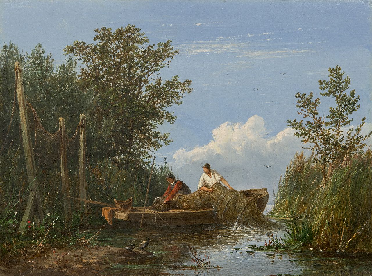 Hans J.G.  | Josephus Gerardus Hans | Paintings offered for sale | Fishermen bringing in the catch, oil on panel 34.0 x 45.0 cm, signed l.r.