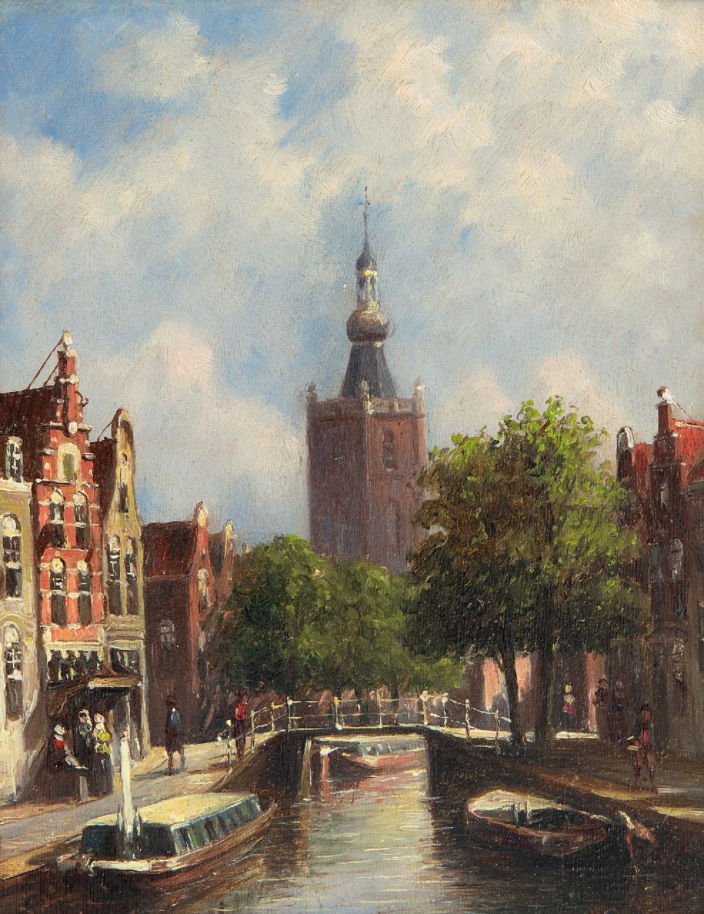 Vertin P.G.  | Petrus Gerardus Vertin | Paintings offered for sale | A town view with the churchtower of Overschie, oil on panel 19.0 x 14.8 cm, signed l.r. and dated '77