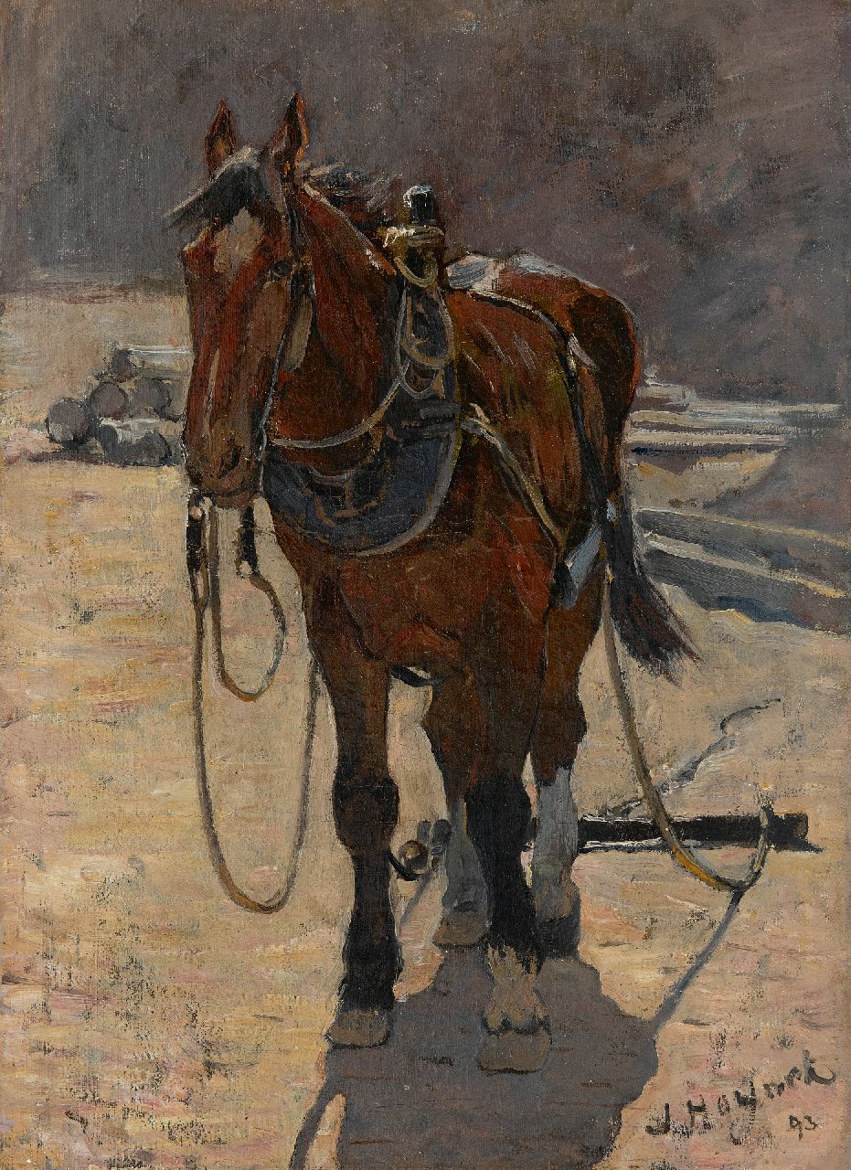 Jan Hoynck van Papendrecht | A draught horse, oil on canvas, 45.1 x 34.0 cm, signed l.r. and dated '93