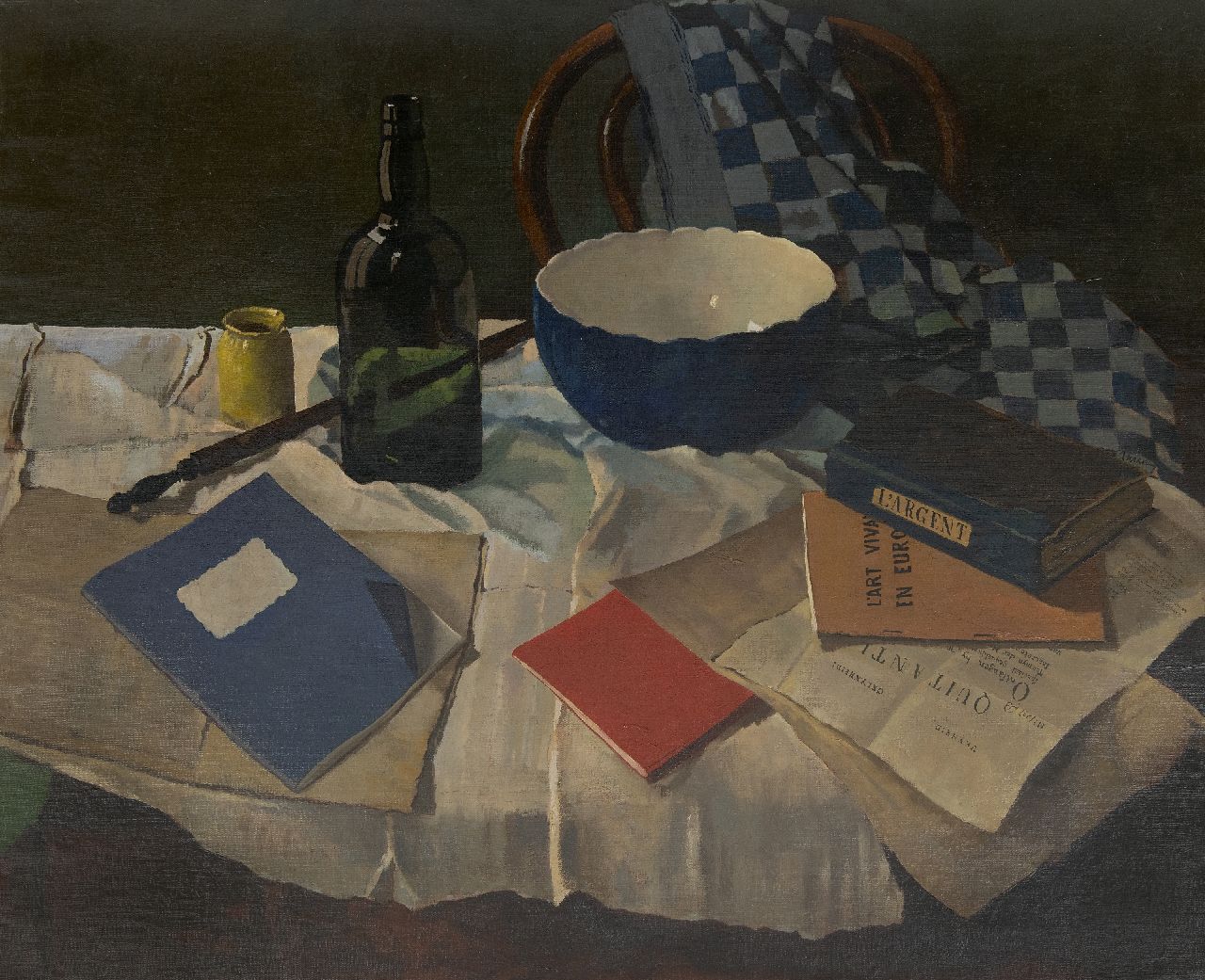 Verkoren L.  | Lucas Verkoren | Paintings offered for sale | A still life with a bowl and books, oil on canvas 75.7 x 91.5 cm, signed c.r. and dated 1955
