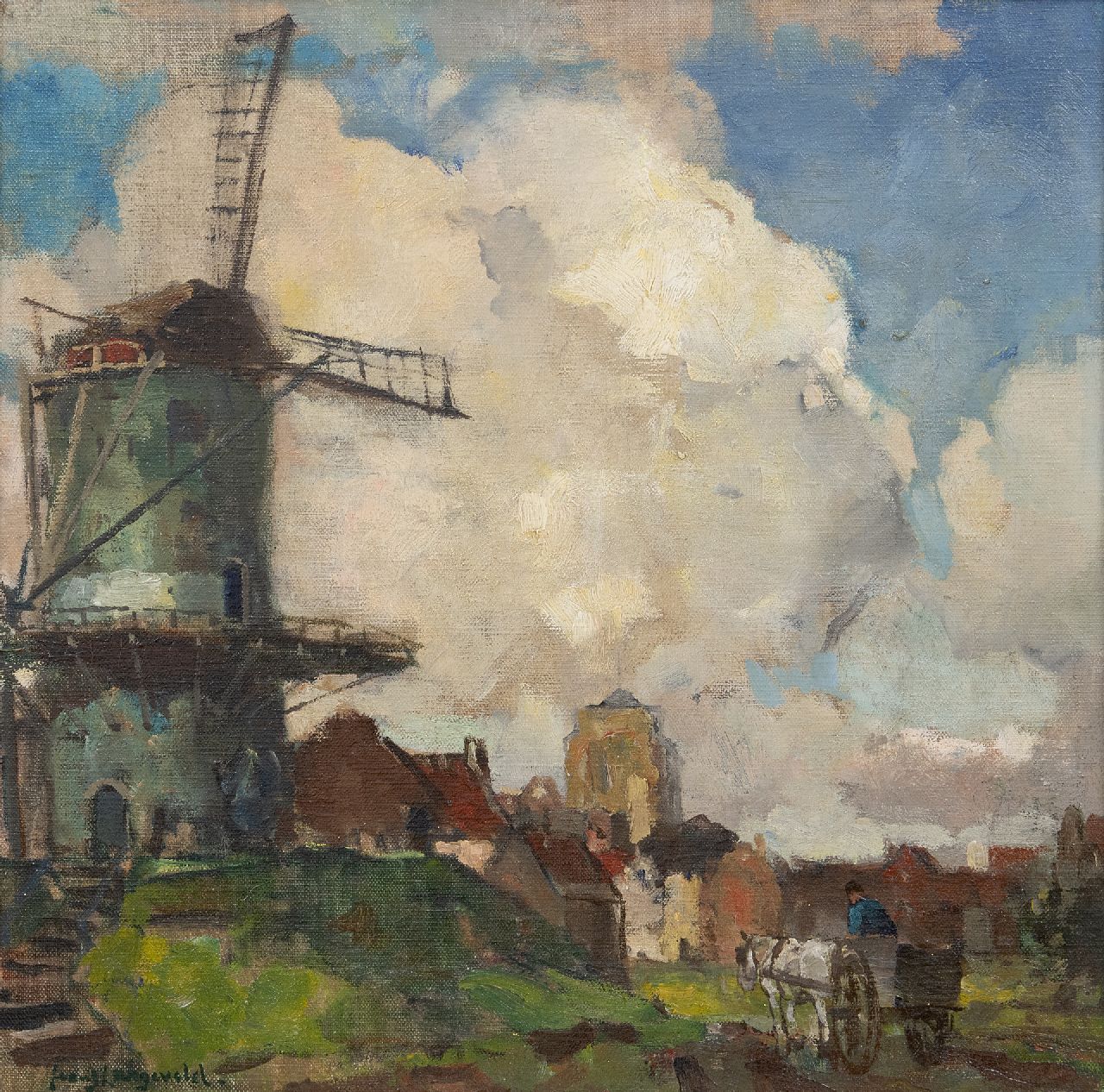 Langeveld F.A.  | Franciscus Arnoldus 'Frans' Langeveld | Paintings offered for sale | A view of Zierikzee with the 'Dikke Toren', oil on canvas 40.1 x 40.1 cm, signed l.l.