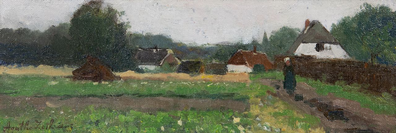 Agatha Zethraeus | Village with farm, oil on canvas laid down on board, 12.7 x 34.8 cm, signed l.l.