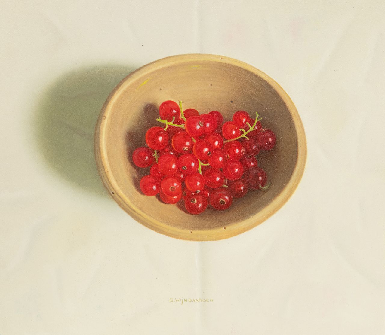 Wijngaarden G.  | Gerrit Wijngaarden, Currants in a bowl, oil on board 19.5 x 22.4 cm, signed l.c.