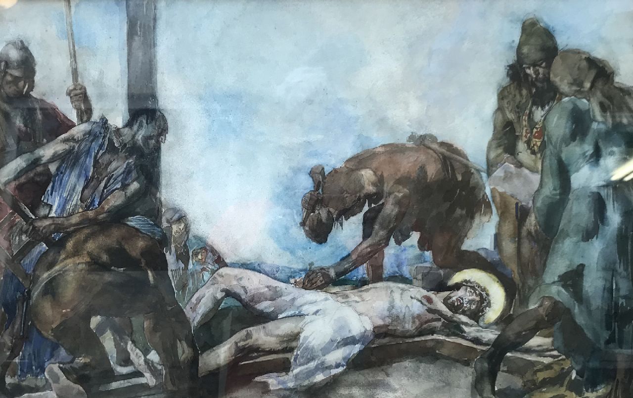 Jurres J.H.  | Johannes Hendricus Jurres | Watercolours and drawings offered for sale | The crucifixion of Christ, watercolour on paper 39.3 x 61.4 cm, signed l.l.