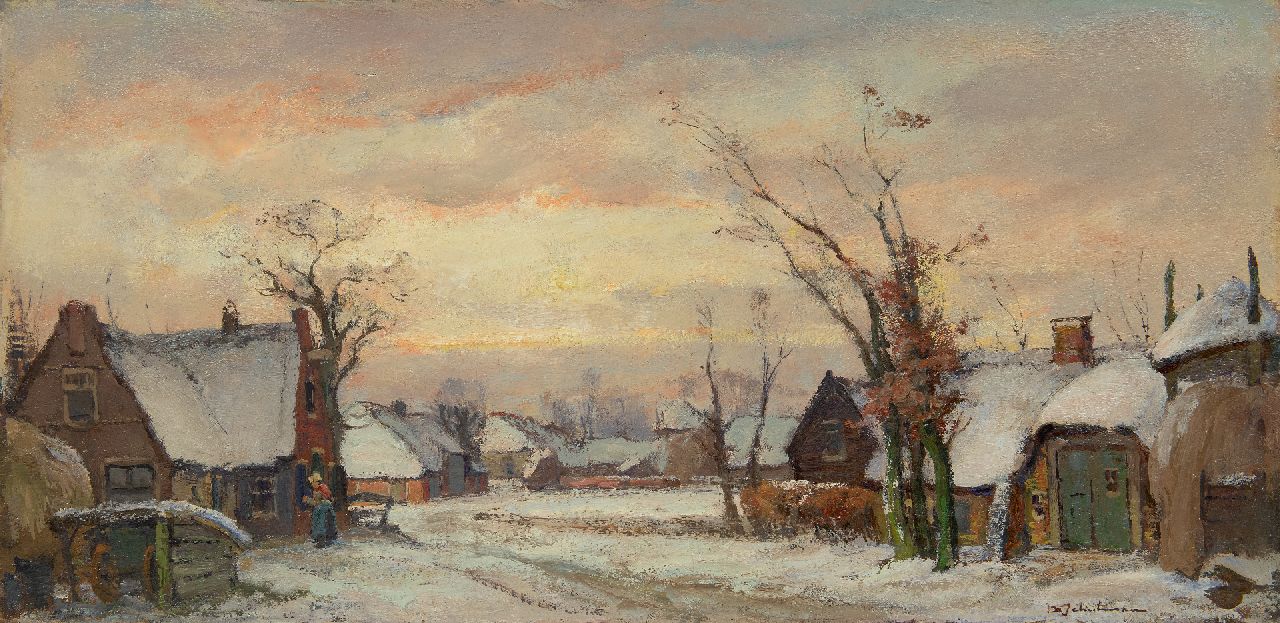 Schulman D.  | David Schulman, Snowy village in The Gooi, oil on canvas 40.2 x 80.2 cm, signed l.r.