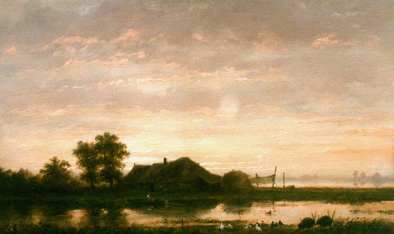 Wijngaerdt A.J. van | Anthonie Jacobus van Wijngaerdt, Evening twilight, oil on panel 23.2 x 36.6 cm, signed l.r.