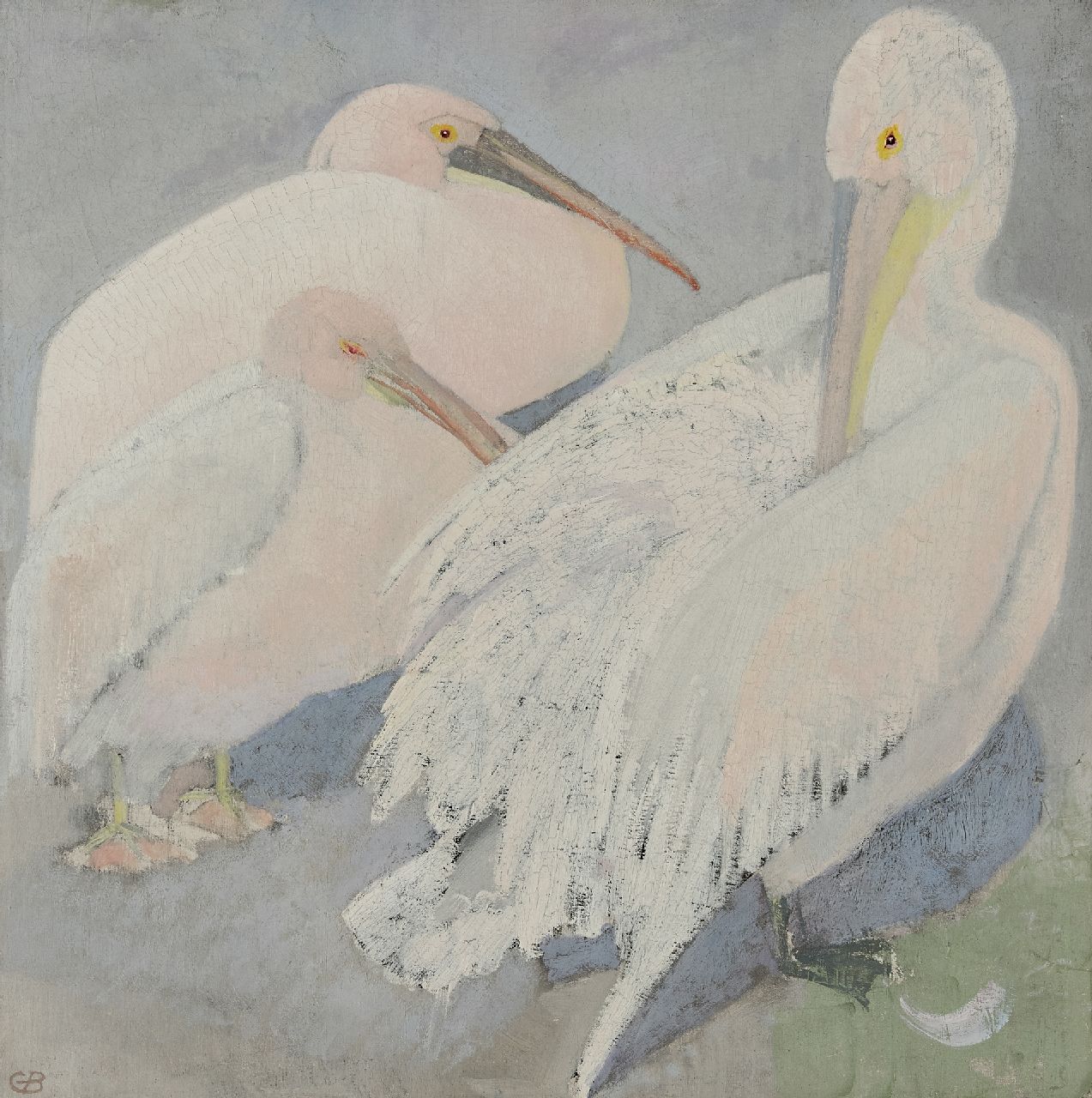 Bruigom M.C.  | Margaretha Cornelia 'Greta' Bruigom | Paintings offered for sale | Three pelicans, oil on canvas 60.3 x 60.1 cm, signed l.l. with monogramm