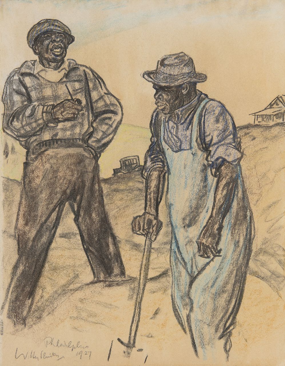 Sluiter J.W.  | Jan Willem 'Willy' Sluiter | Watercolours and drawings offered for sale | Diggers, Philadelpia, drawing on paper 46.6 x 36.3 cm, signed l.l. and dated 1927