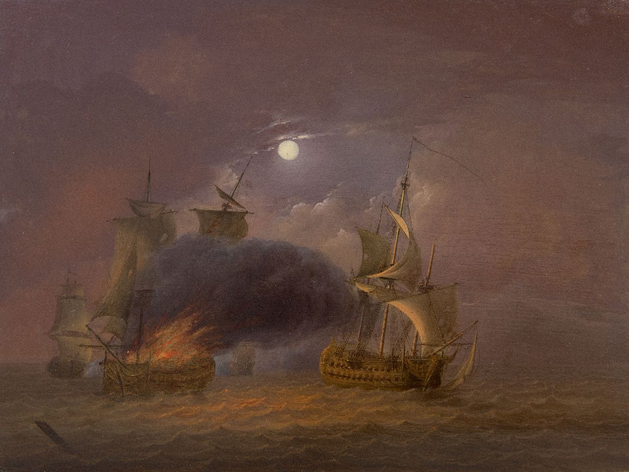 Os J. van | Jan van Os | Paintings offered for sale | Sea battle at full moon, oil on panel 26.6 x 35.3 cm, signed l.l. and painted ca. 1800