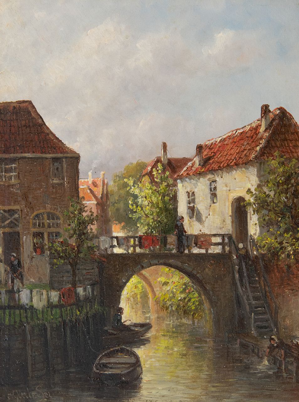 Vertin P.G.  | Petrus Gerardus Vertin, Drying laundry on the river Dieze, Den Bosch, oil on panel 24.2 x 18.7 cm, signed l.l. and dated '84