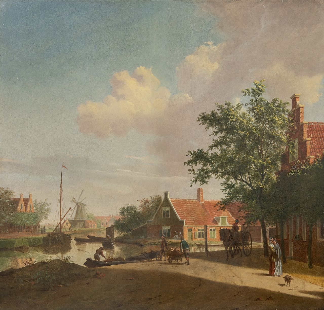 Toorenburgh G.  | Gerrit Toorenburgh | Paintings offered for sale | A village scene with activities along a canal, oil on panel 42.6 x 44.6 cm, signed l.l. with initials and dated 1769