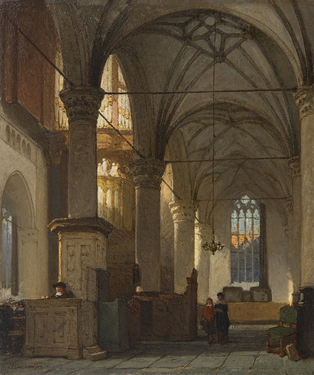 Bosboom J.  | Johannes Bosboom | Paintings offered for sale | Interior of the Sint-Laurenskerk in Alkmaar, oil on panel 43.1 x 36.1 cm, signed l.l.