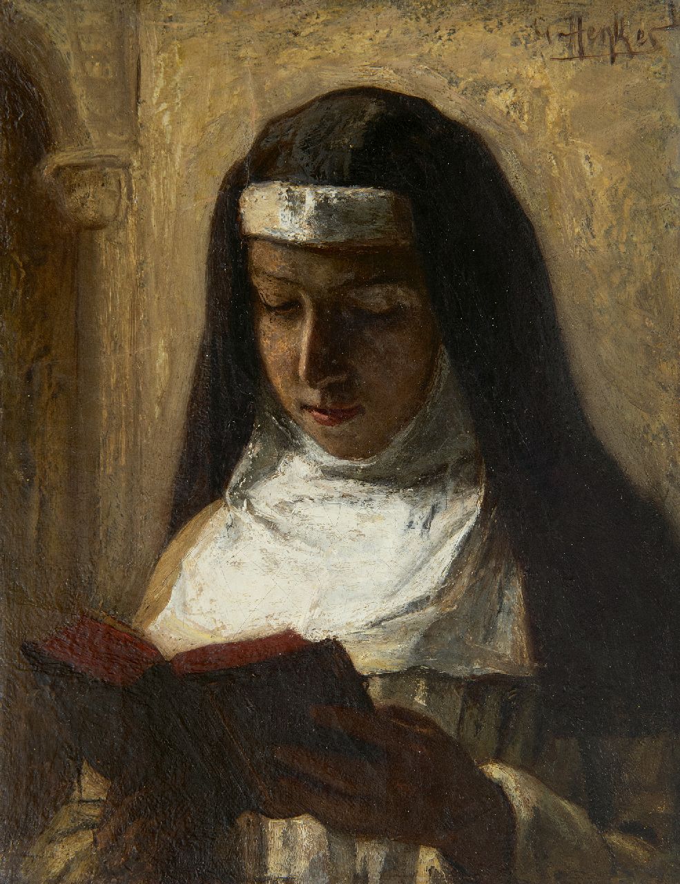 Henkes G.  | Gerke Henkes, The young nun, oil on canvas 26.4 x 20.7 cm, signed u.r.