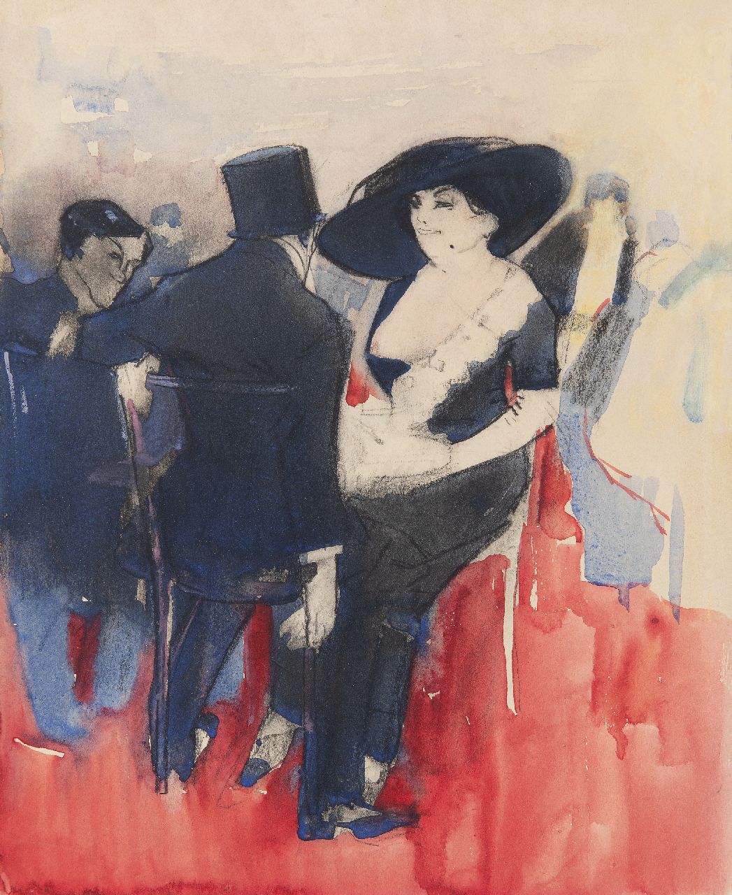 Hem P. van der | Pieter 'Piet' van der Hem | Watercolours and drawings offered for sale | At the café, charcoal and watercolour on paper 33.0 x 27.0 cm