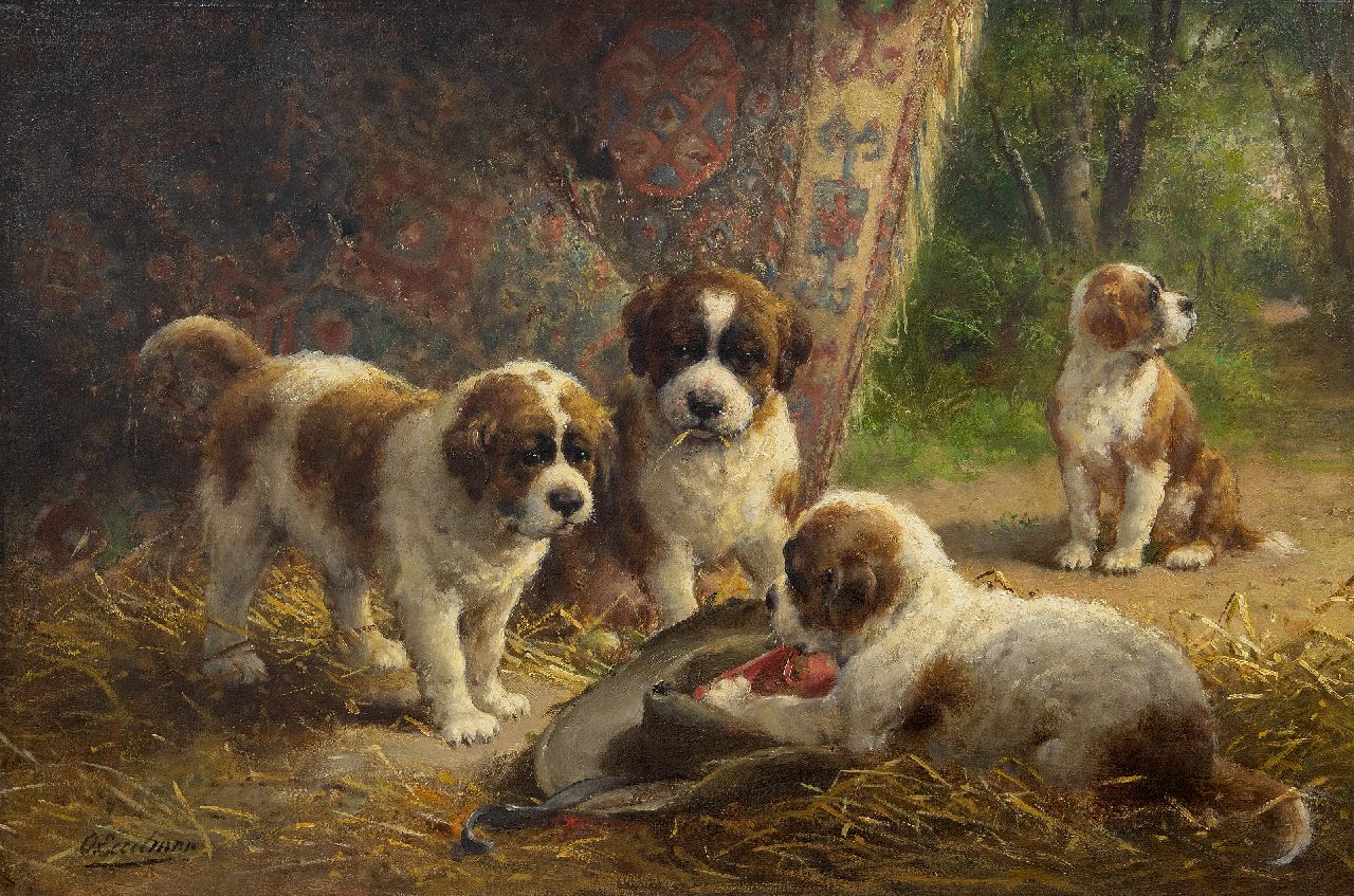 Eerelman O.  | Otto Eerelman, Saint-Bernard puppies, oil on canvas 60.8 x 90.5 cm, signed l.r.