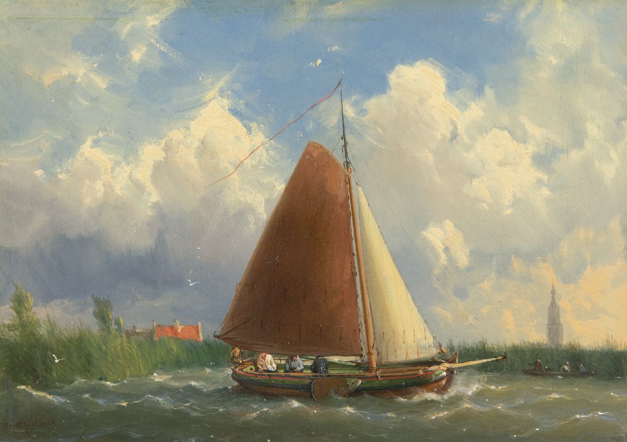 Koekkoek J.H.B.  | Johannes Hermanus Barend 'Jan H.B.' Koekkoek | Paintings offered for sale | Shipping on a Frisian yacht, oil on panel 23.1 x 32.6 cm, signed l.l. and dated '61