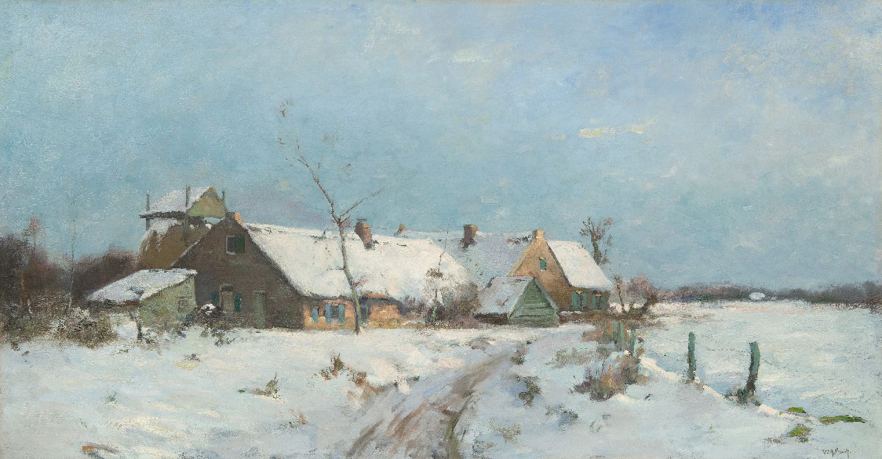 Knip W.A.  | 'Willem' Alexander Knip | Paintings offered for sale | Farmhouse in the snow, oil on canvas 67.3 x 128.2 cm, signed l.r.