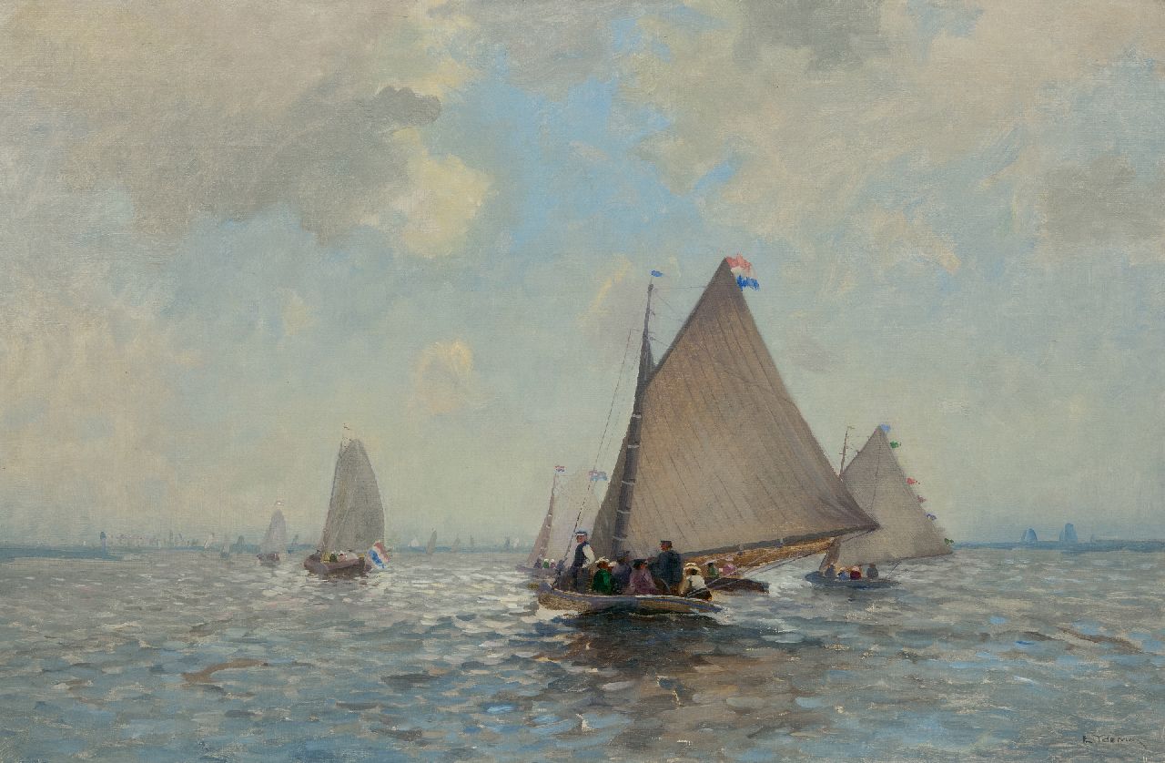 Ydema E.  | Egnatius Ydema, Sailing on the Sneekermeer, Friesland, oil on canvas 61.6 x 93.3 cm, signed l.r.