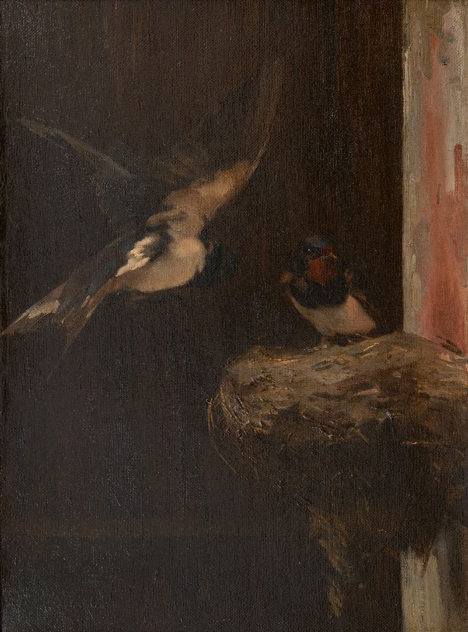 Stortenbeker C.S.  | Cornelis Samuel Stortenbeker, Nesting swallows, oil on canvas 46.6 x 34.7 cm, signed l.l. with initials