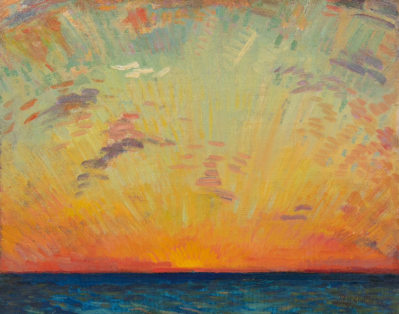 Sluiter J.W.  | Jan Willem 'Willy' Sluiter, Sunset in the Indian Ocean, oil on canvas 40.2 x 50.2 cm, signed l.r. and dated '23