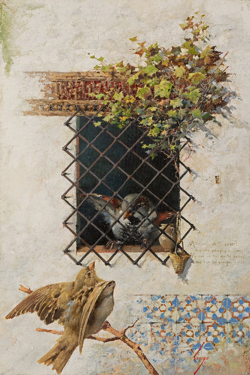 Horacio Lengo y Martinez | Behind the fence, oil on canvas, 41.4 x 28.3 cm, signed l.r.