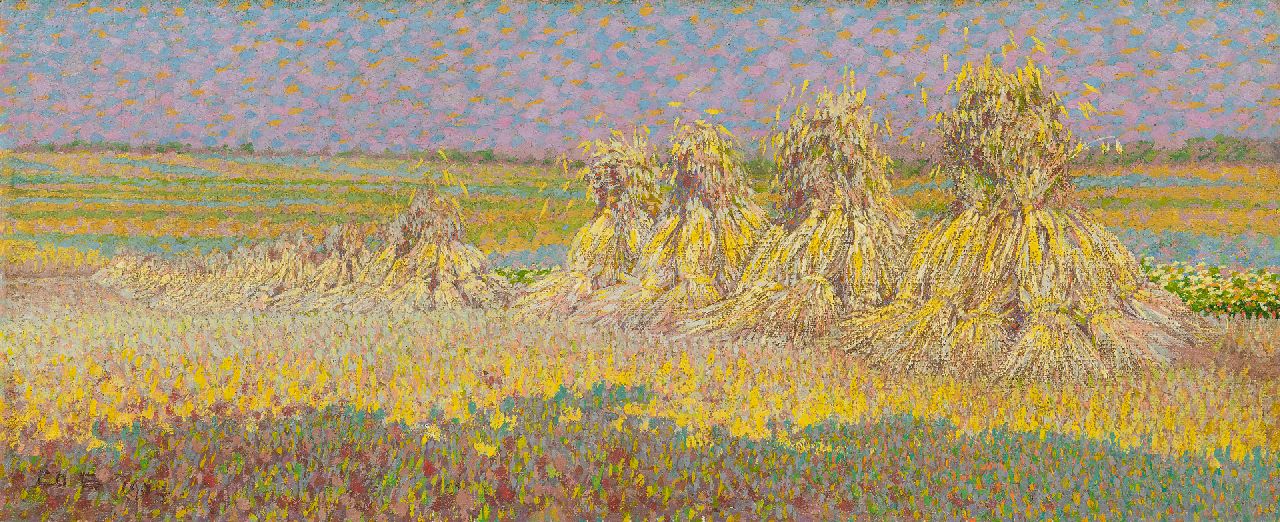Breman A.J.  | Ahazueros Jacobus 'Co' Breman, Sheaves of wheat, oil on canvas 22.7 x 54.3 cm, signed l.l. and dated 1904