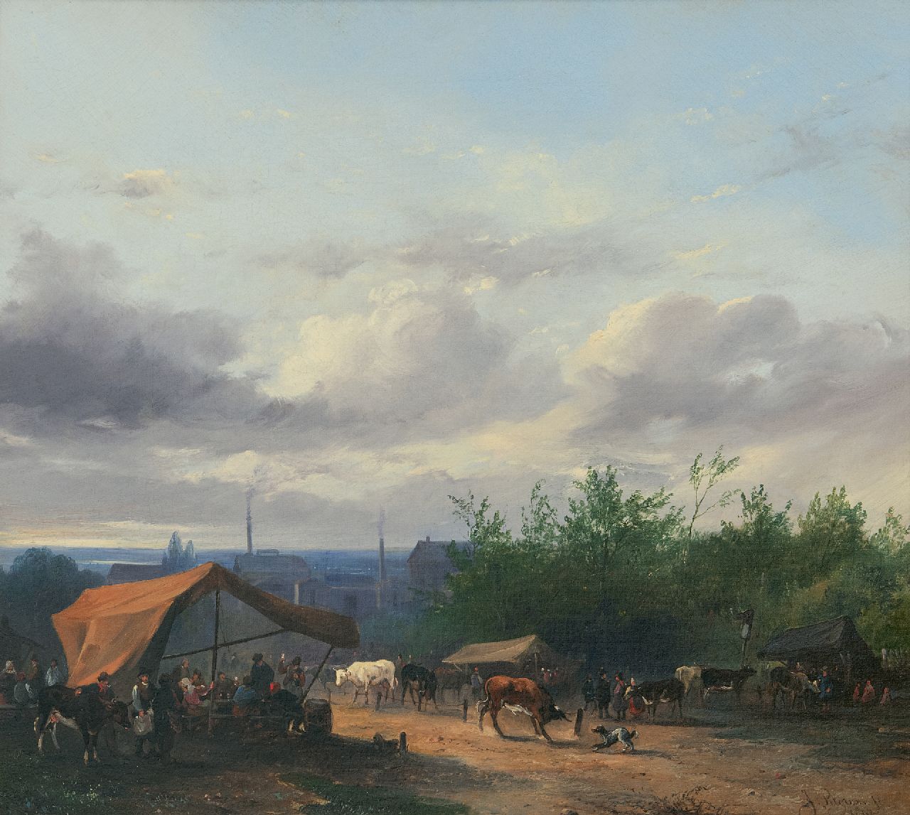 Jacobus Pelgrom | Cattle market, oil on canvas, 37.9 x 42.5 cm, signed l.r. and dated 1847