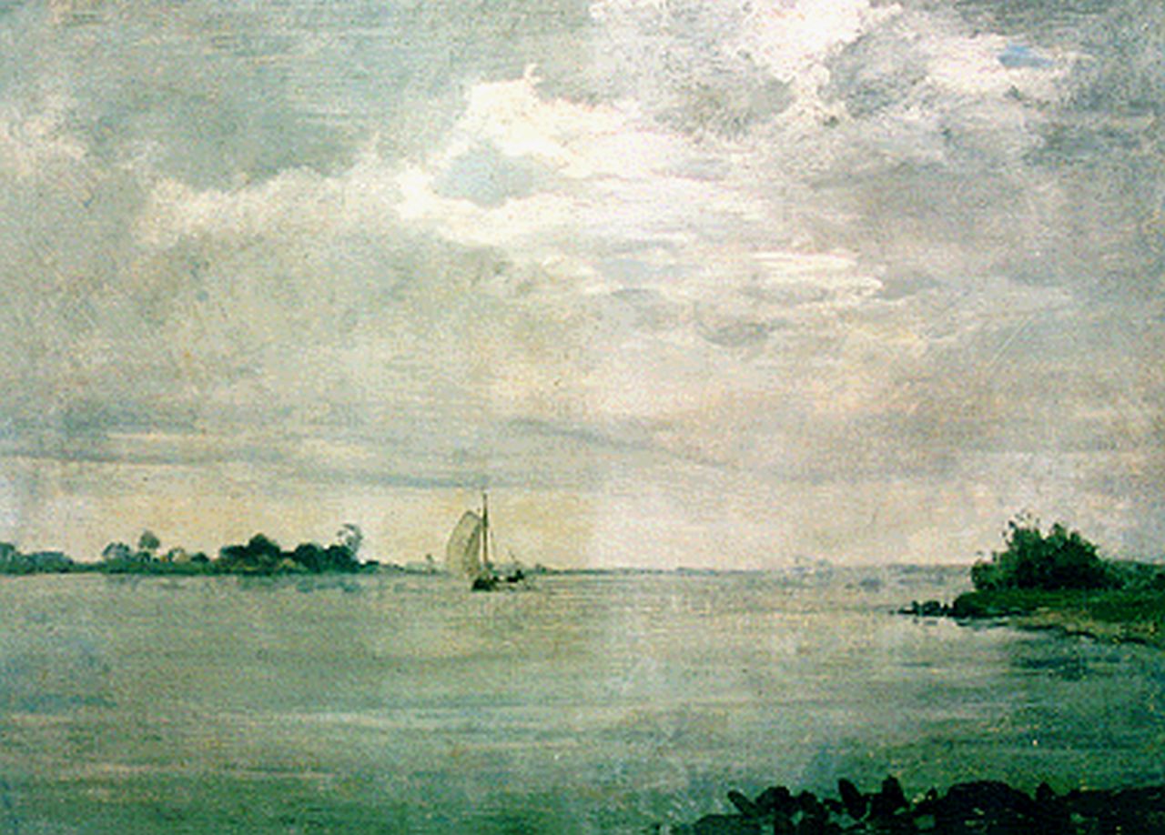 Voerman sr. J.  | Jan Voerman sr., A sailing vessel on a lake, oil on canvas 30.3 x 42.0 cm