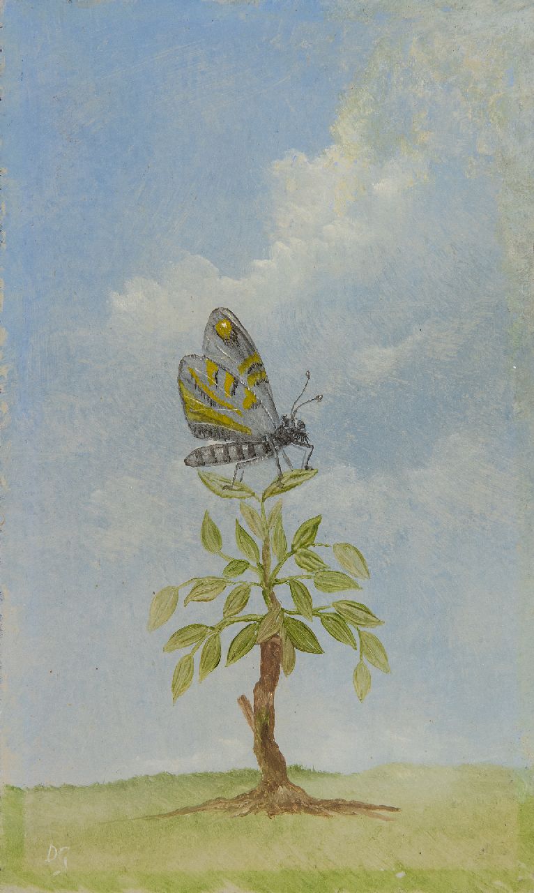 Gunneweg D.  | Darius Gunneweg, Butterfly, oil on board 15.1 x 9.0 cm, signed l.l. with initials and in full on the reverse