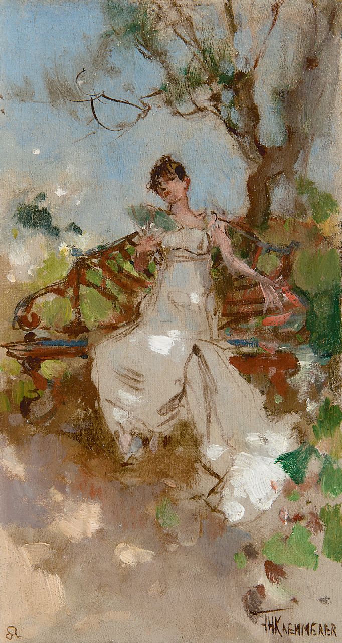 Kaemmerer F.H.  | Frederik Hendrik Kaemmerer | Paintings offered for sale | August - Zodiac sign Leo, oil on canvas laid down on painter's board 18.5 x 10.3 cm, signed l.r.