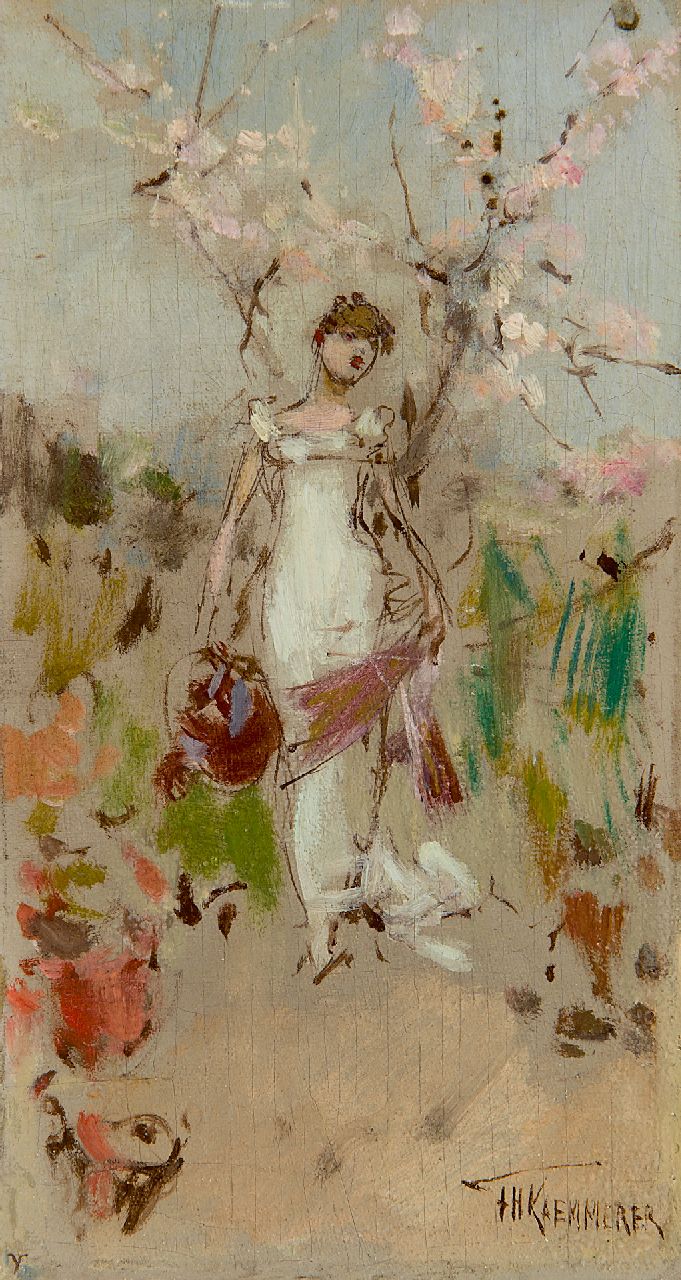 Kaemmerer F.H.  | Frederik Hendrik Kaemmerer | Paintings offered for sale | April - Zodiac sign Aires, oil on canvas laid down on painter's board 18.5 x 10.3 cm, signed l.r.
