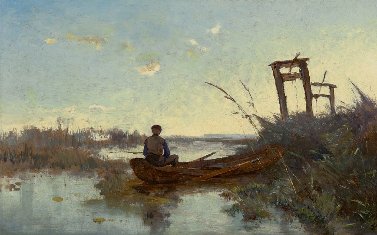 Gabriel P.J.C.  | Paul Joseph Constantin 'Constan(t)' Gabriel, Fisherman in a Dutch landscape, oil on canvas 29.0 x 46.4 cm, signed l.r. and painted ca. 1875