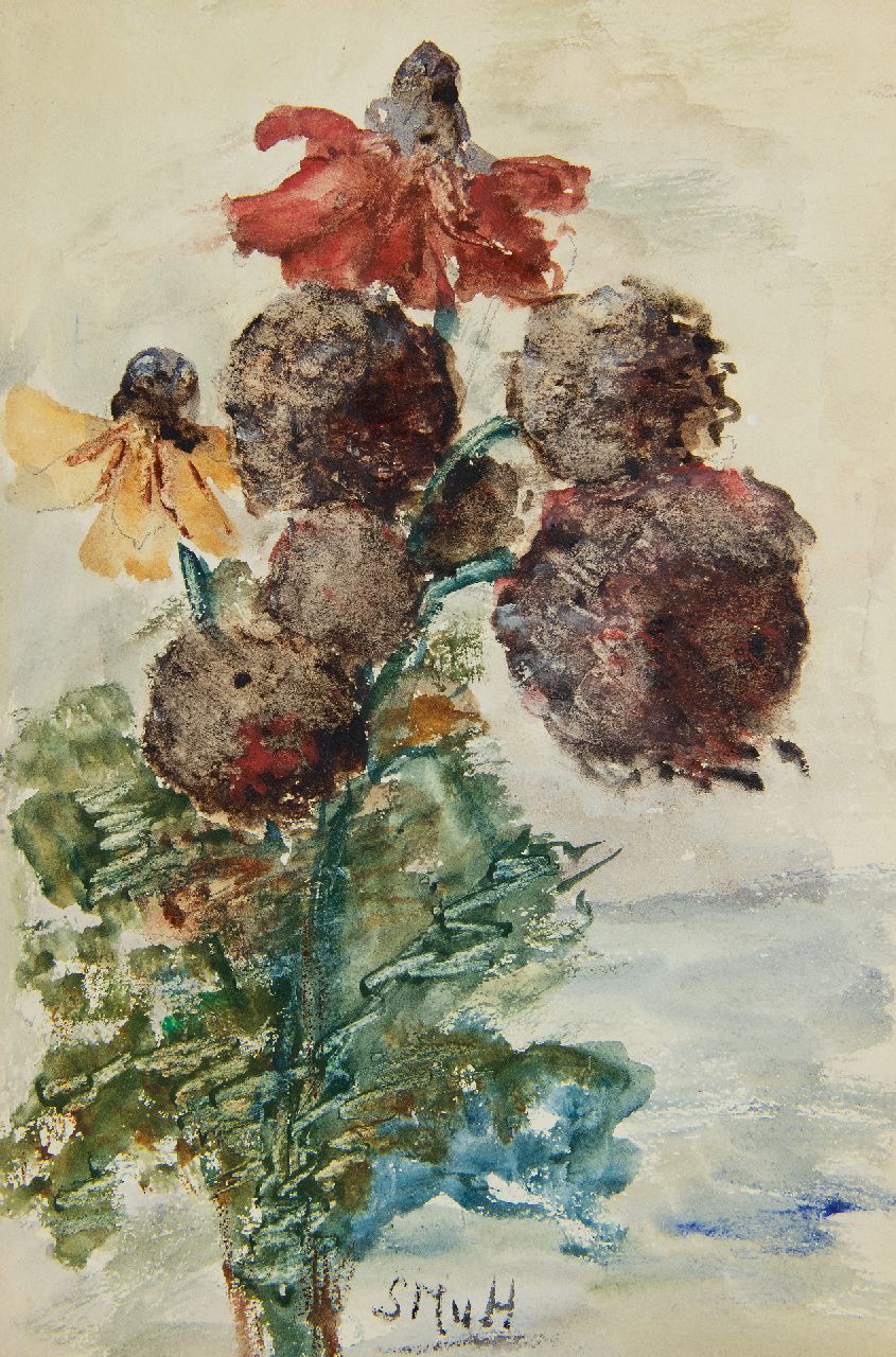 Sientje Mesdag-van Houten | Garden flowers with Cone-flowers, watercolour on paper, 27.3 x 18.2 cm, signed l.c. with Initials