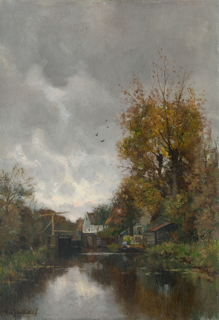 Rossum du Chattel F.J. van | Fredericus Jacobus van Rossum du Chattel | Paintings offered for sale | A small stream with a drawbridge, oil on canvas 56.5 x 40.3 cm, signed l.l.