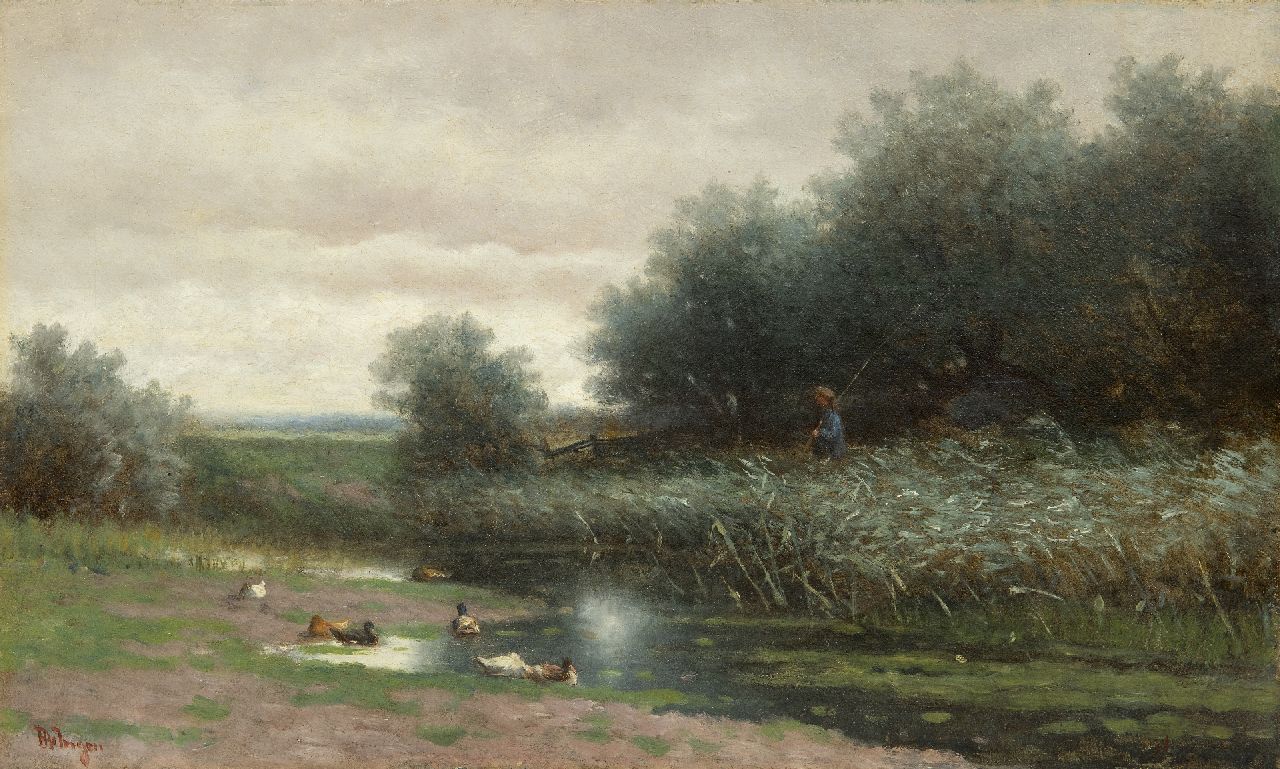 Ingen H.A. van | Hendrikus Alexander van Ingen | Paintings offered for sale | A polder landscape with angler, oil on canvas 30.7 x 50.2 cm, signed l.l.