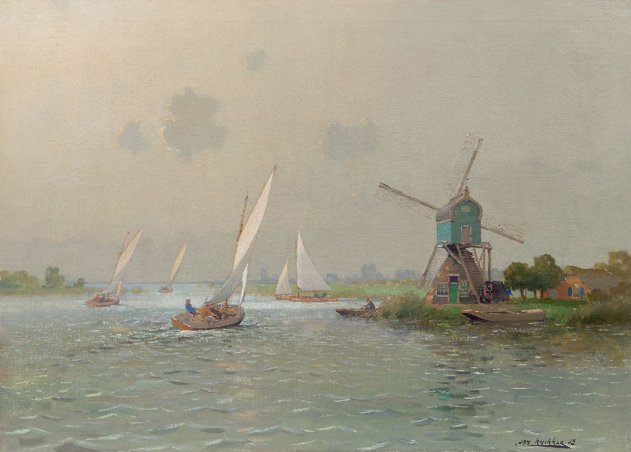Knikker jr. J.S.  | 'Jan' Simon  Knikker jr. | Paintings offered for sale | Sailing competition on a lake in South-Holland, oil on canvas 50.4 x 70.1 cm, signed l.r.