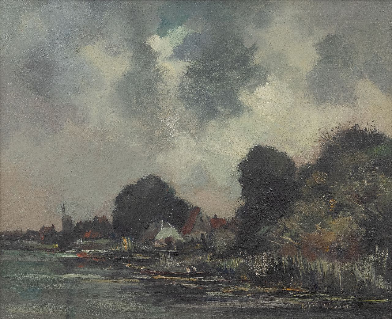 Markus A.  | Antoon Markus, Village on a stream, oil on canvas 38.3 x 47.4 cm, signed l.r. and dated 1915 'Oosterbeek'