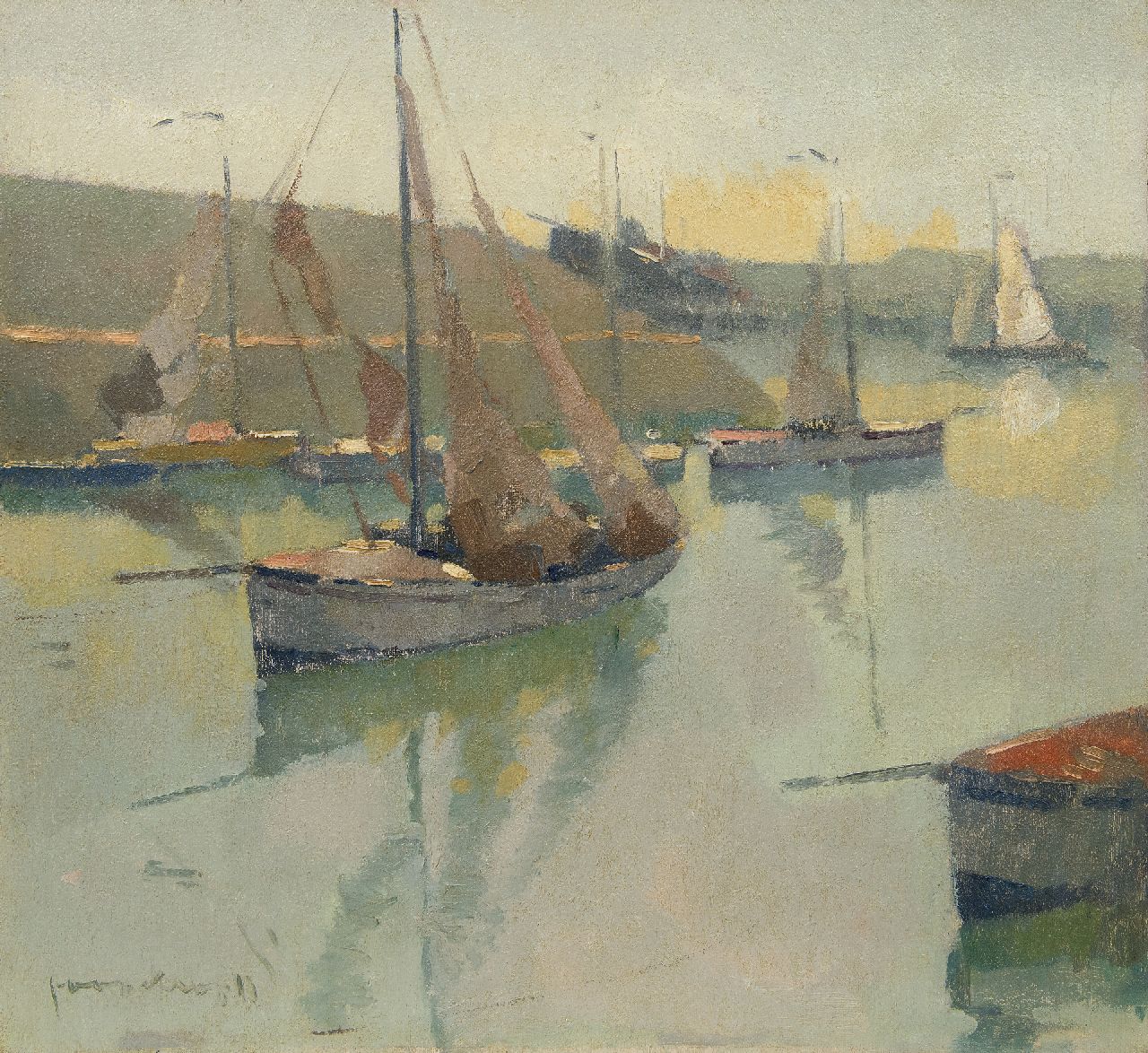 Kropff J.  | Johan 'Joop' Kropff, Ships in Scheveningen harbour, oil on canvas 60.2 x 65.2 cm, signed l.l.