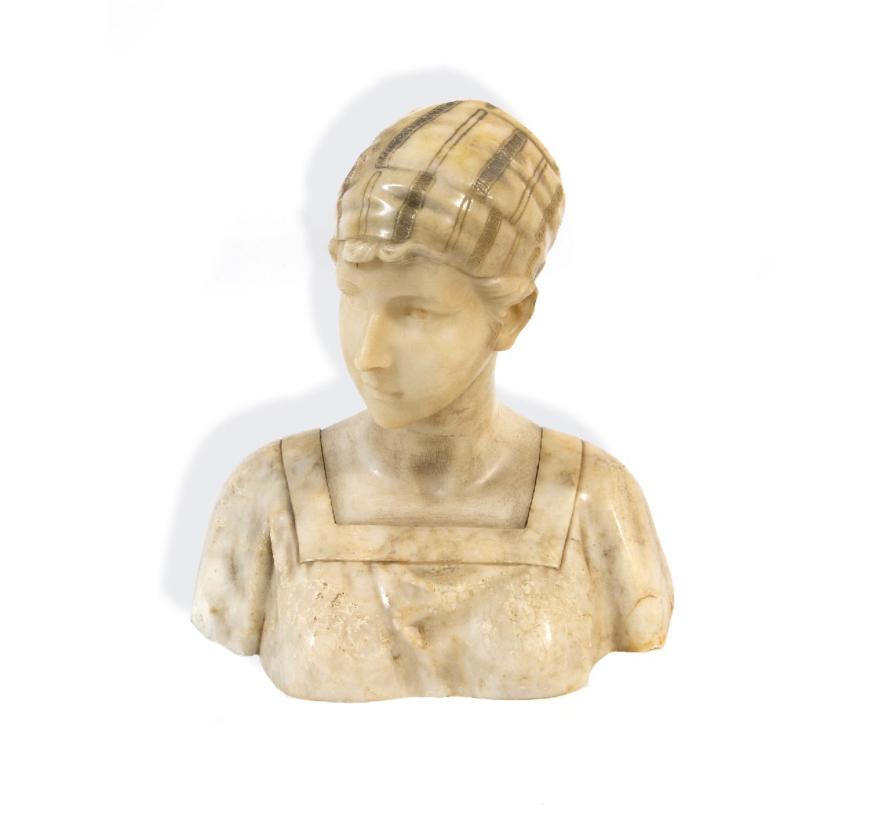 Aurili R.  | Richard Aurili | Sculptures and objects offered for sale | Portrait bust of a young woman, marble 41.0 cm, signed on the back edge