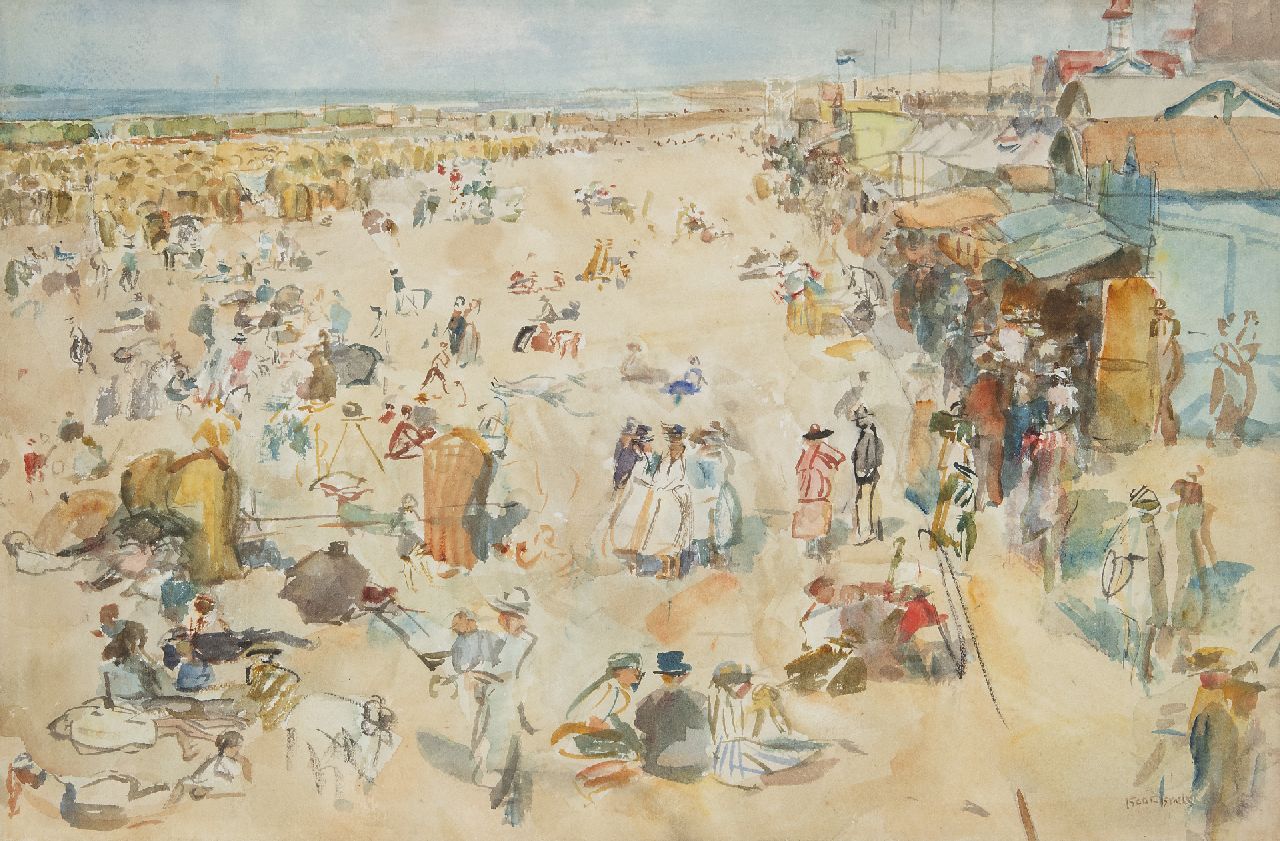 Israels I.L.  | 'Isaac' Lazarus Israels, A busy day, Scheveningen beach, watercolour on paper 33.7 x 50.5 cm, signed l.r. and painted ca. 1920