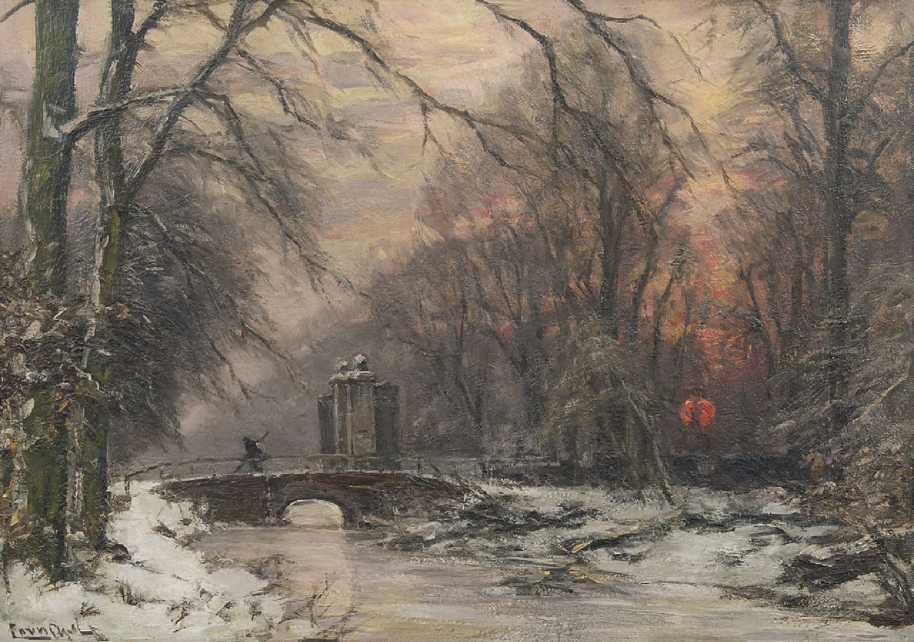 Apol L.F.H.  | Lodewijk Franciscus Hendrik 'Louis' Apol, The entrance of Huis ten Bosch in winter, oil on canvas 50.5 x 70.5 cm, signed l.l.