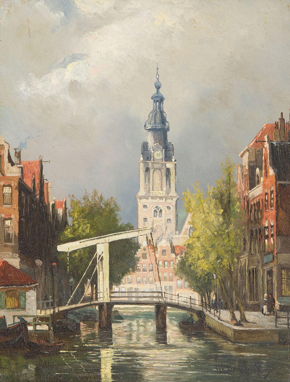 Dommelshuizen C.C.  | Cornelis Christiaan Dommelshuizen | Paintings offered for sale | A view of Amsterdam with the Zuiderkerk, oil on panel 22.8 x 17.7 cm, signed l.r.