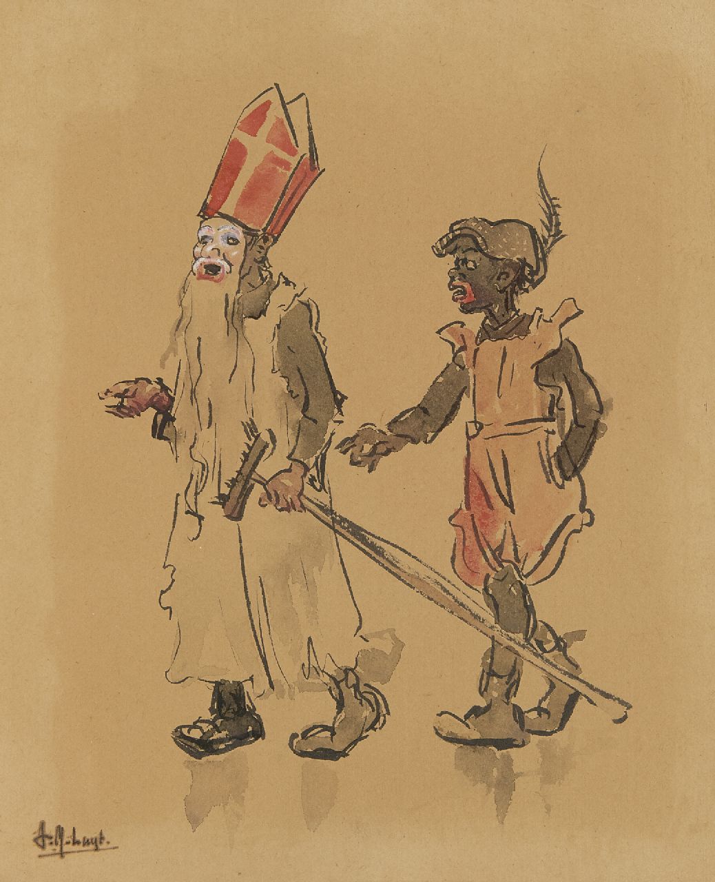 Thies Luijt | Saint Nicholas and Peter, watercolour on paper, 26.0 x 21.0 cm, signed l.l.