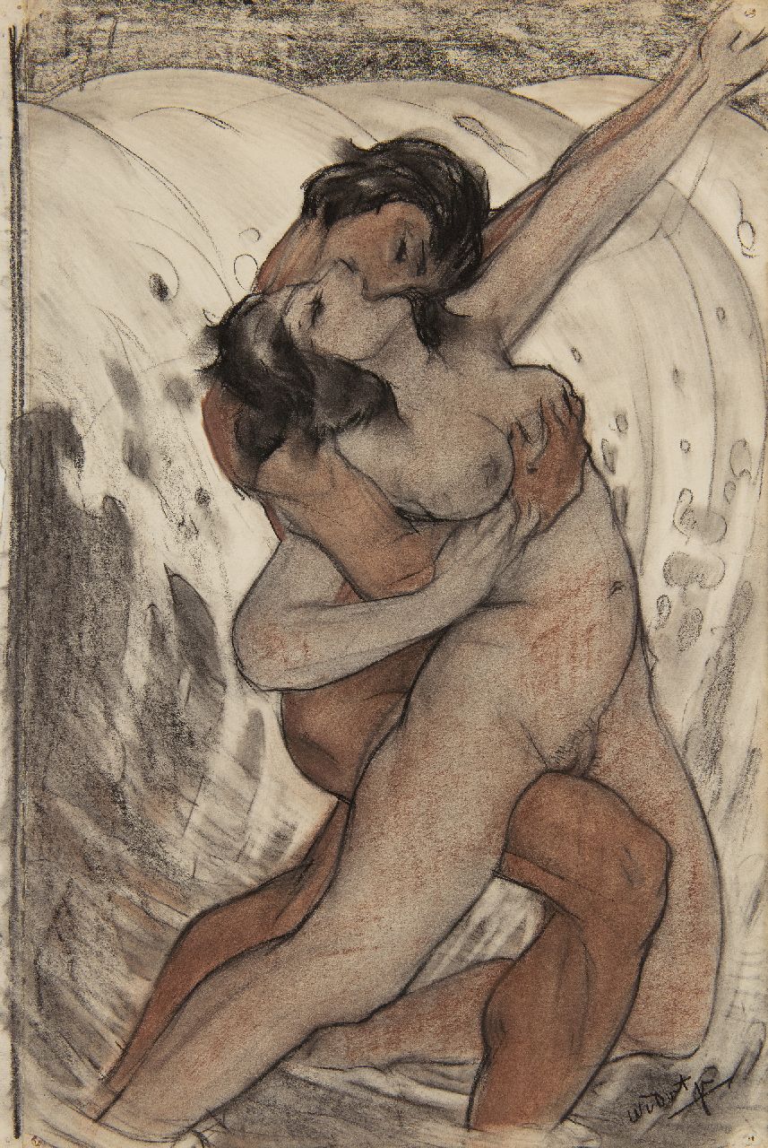 Dort W. van | Willem van Dort, The kiss, coloured chalk on paper 38.2 x 25.5 cm, signed l.r.