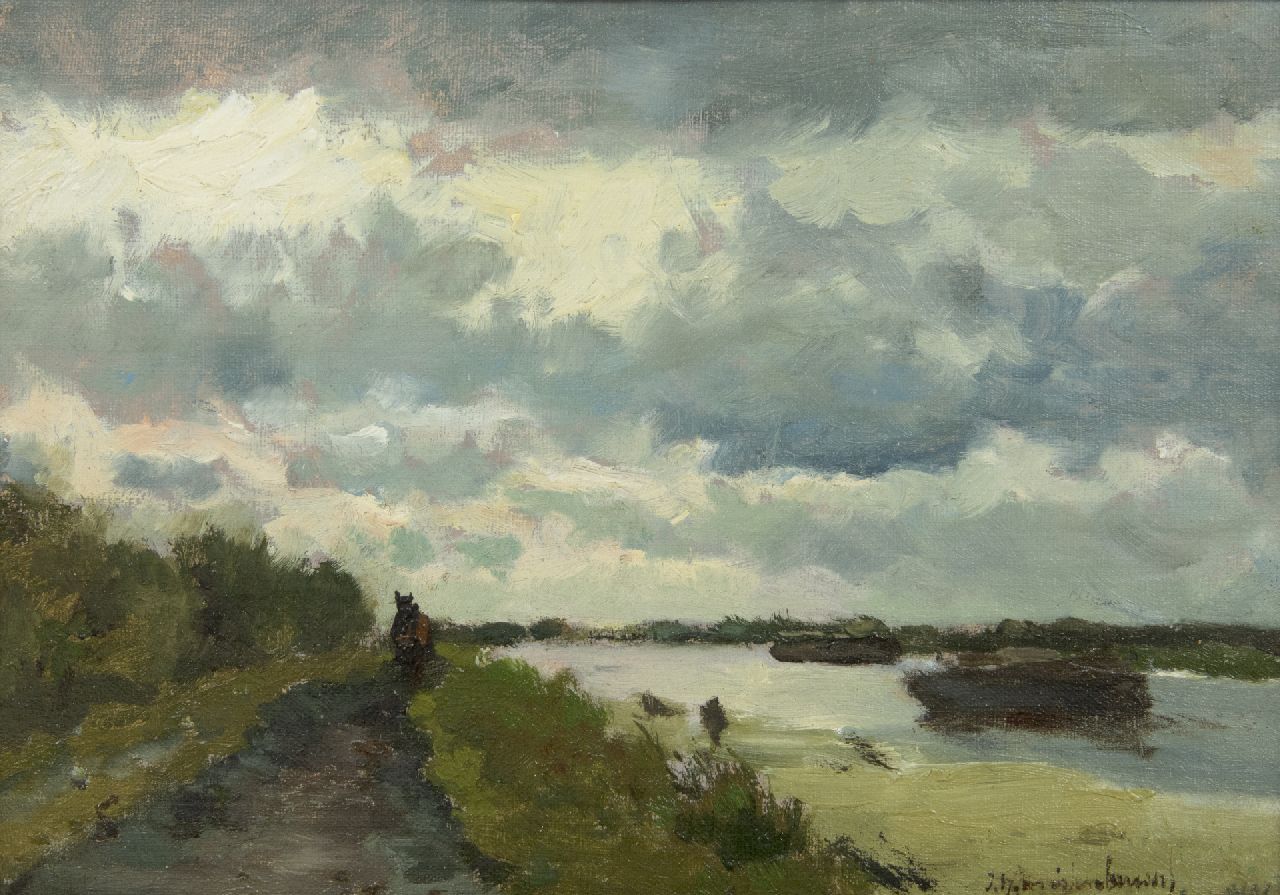 Weissenbruch H.J.  | Hendrik Johannes 'J.H.' Weissenbruch, Towpath along a canal near Noorden, oil on canvas laid down on panel 22.1 x 31.1 cm, signed l.r. and painted in the 1890's
