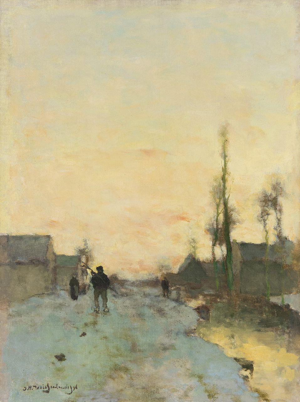 Weissenbruch H.J.  | Hendrik Johannes 'J.H.' Weissenbruch, Figures on a path near Noorden, oil on canvas 55.6 x 41.5 cm, signed l.l. and dated '94