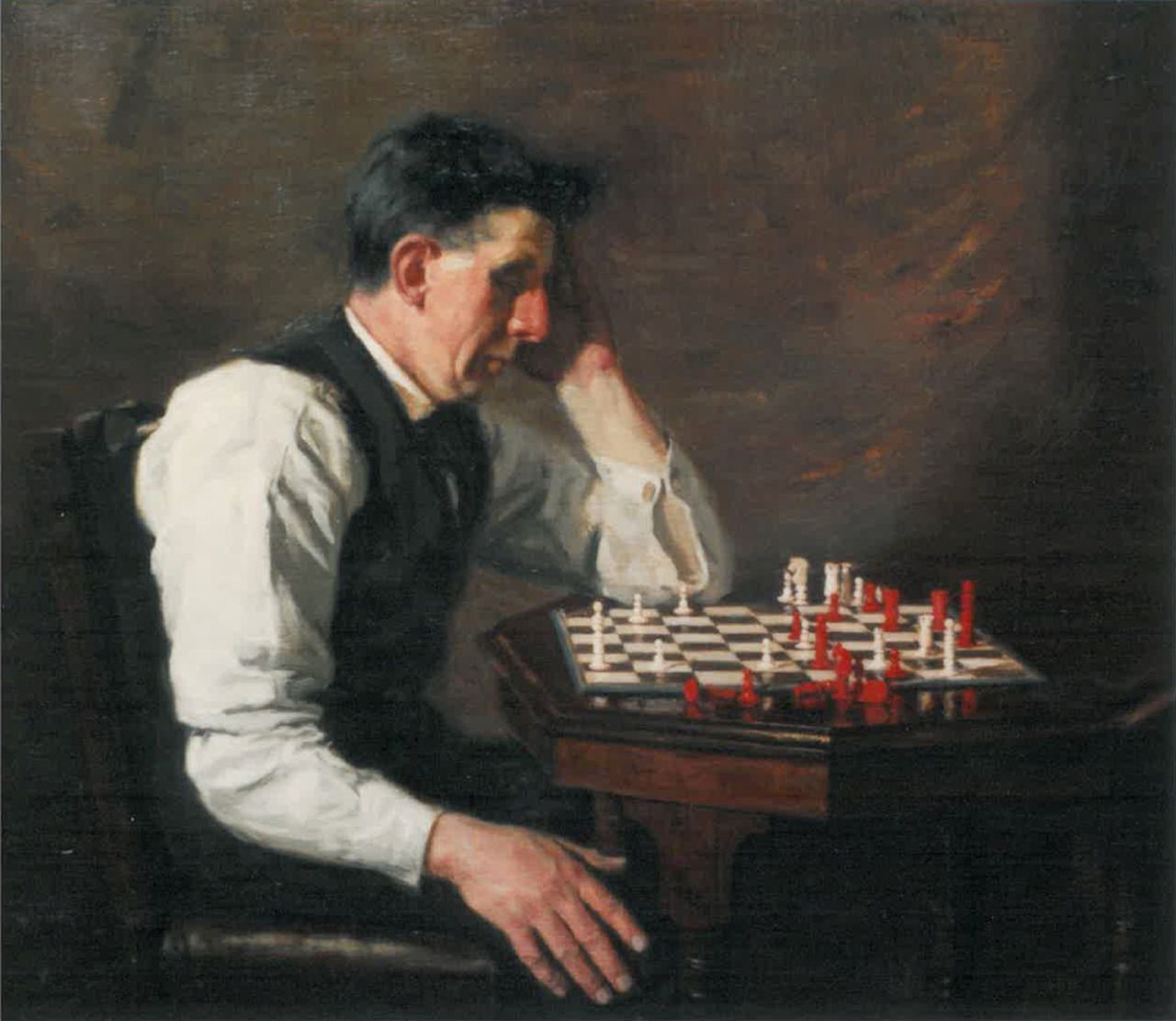 Christie jr. A.  | Alexander Christie jr., A game of chess, oil on canvas 71.1 x 82.0 cm, signed u.r. and dated 1923