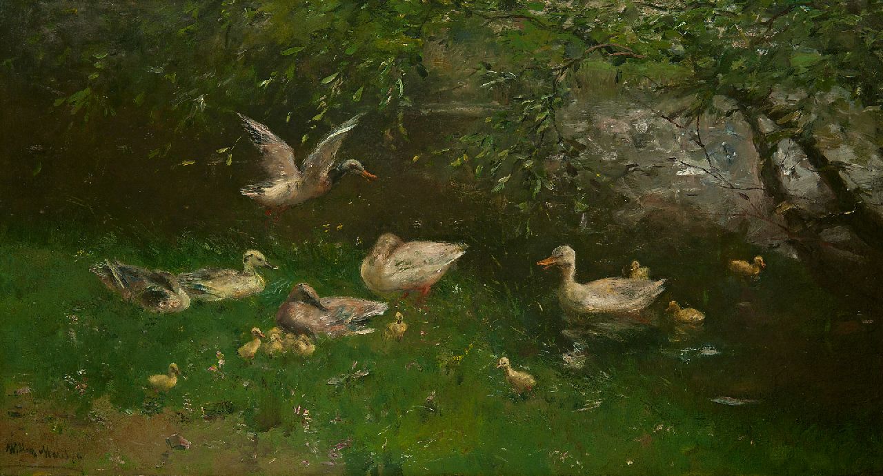 Maris W.  | Willem Maris | Paintings offered for sale | Ducks by a pond, oil on canvas 53.8 x 97.5 cm, signed l.l.