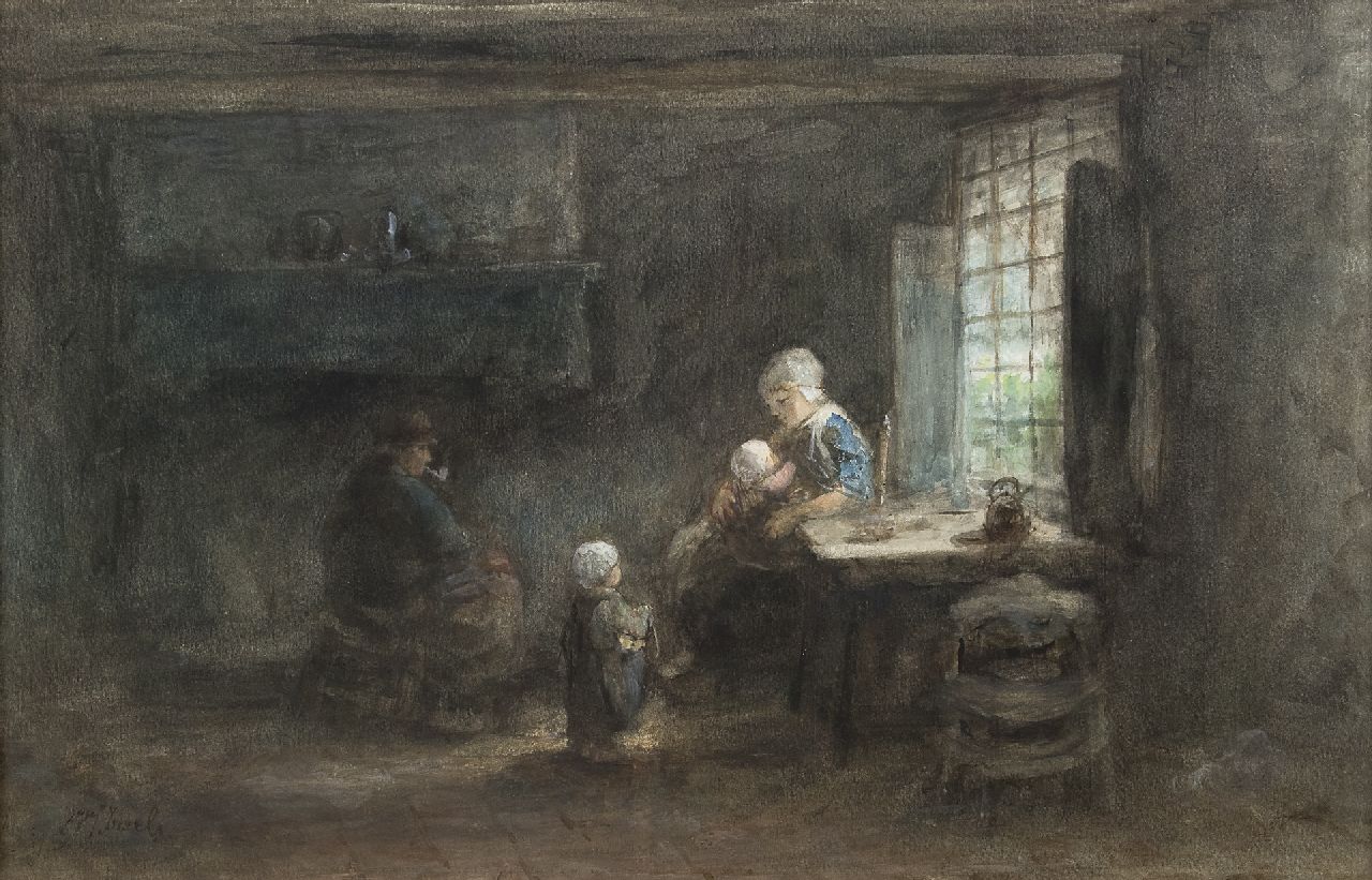 Israëls J.  | Jozef Israëls, The young family, pastel and watercolour on paper 35.3 x 53.5 cm, signed l.l.